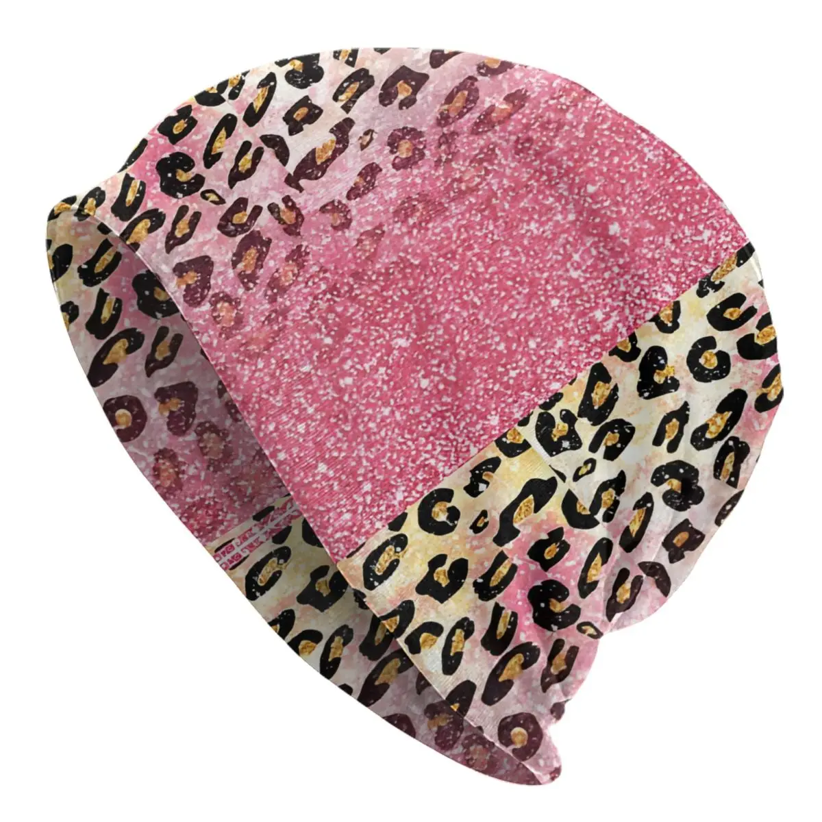 Glam Pink Glitter Leopard Pattern Backpack Unisex Bonnet Thin Running Double Layer Hats For Men Women