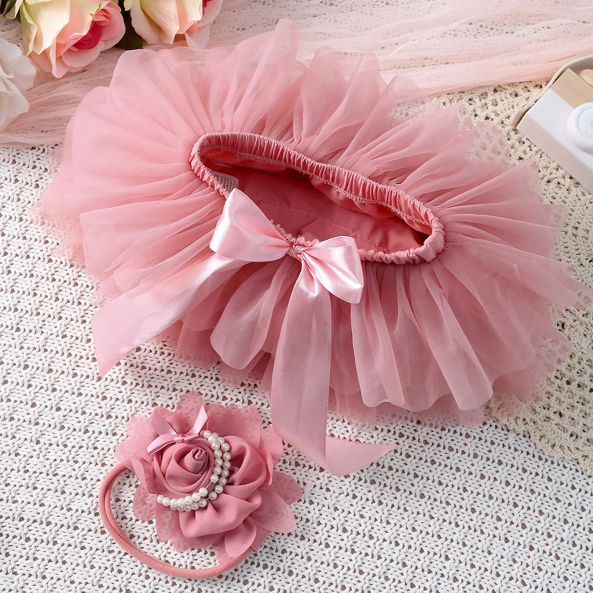 Ylsteed Newborn Girl Photography Outfits Baby TUTU Skirt with Rose Flower Headband Infant Photography Props