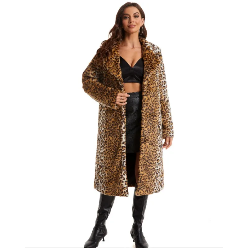 Leopard Faux Fur Thick Warm Rabbit Fur Plus Size Long Faux Fur Women's Coat - view 4