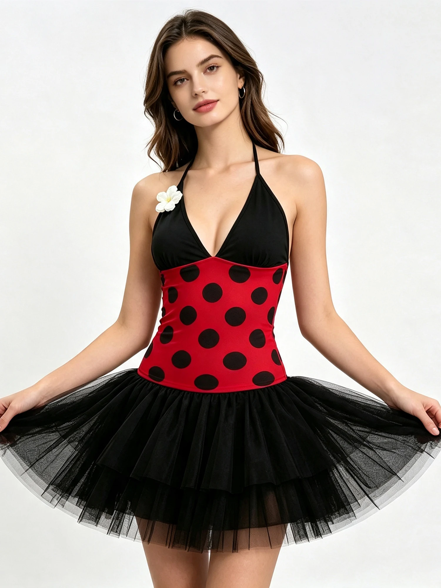 Women Halter Top Tie-up Sleeveless Backless Flower Dots Stripes Summer Vest