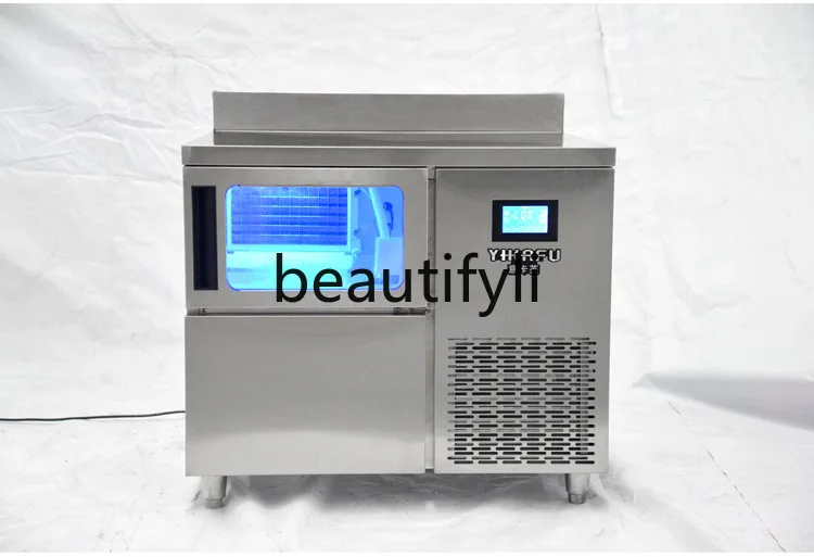 

Blue Light Ice Maker Commercial Stainless Steel Operation Table Milk Tea Shop Fully Automatic Ice Maker