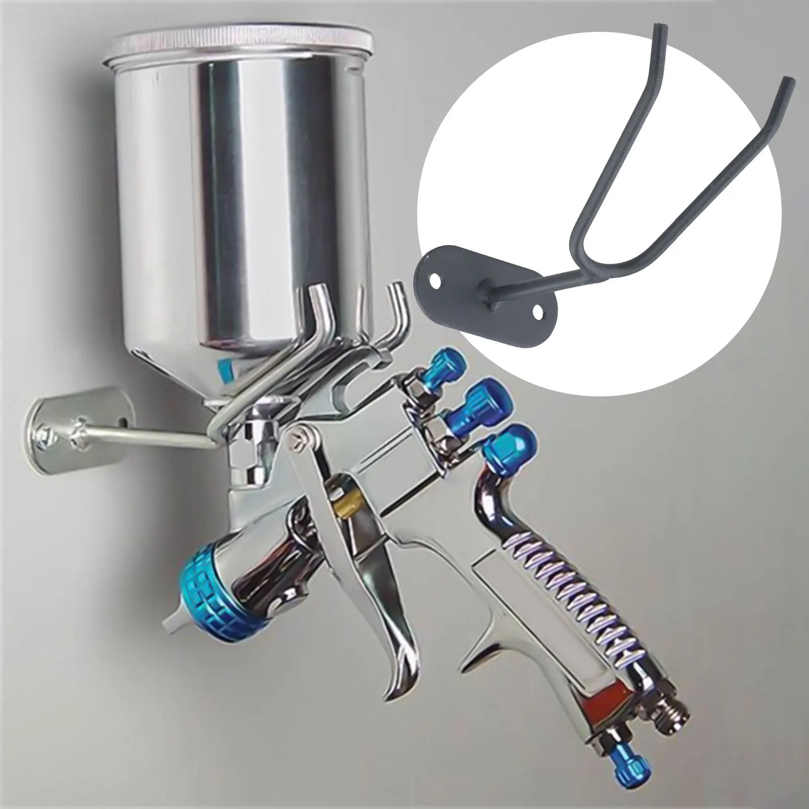 1Pc Aluminum Alloy Painting Spray-Gun Holder Stand Wall Bench Mount Hook Rack For Secure Tool Storage Black
