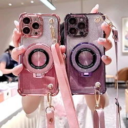 Shockproof Glitter Lanyard Case For Xiaomi POCO X6 X5 F4 F3 X3 NFC F6 M6 Pro C65 12T 13T Pro Plating Phone Holder Bracket Cover