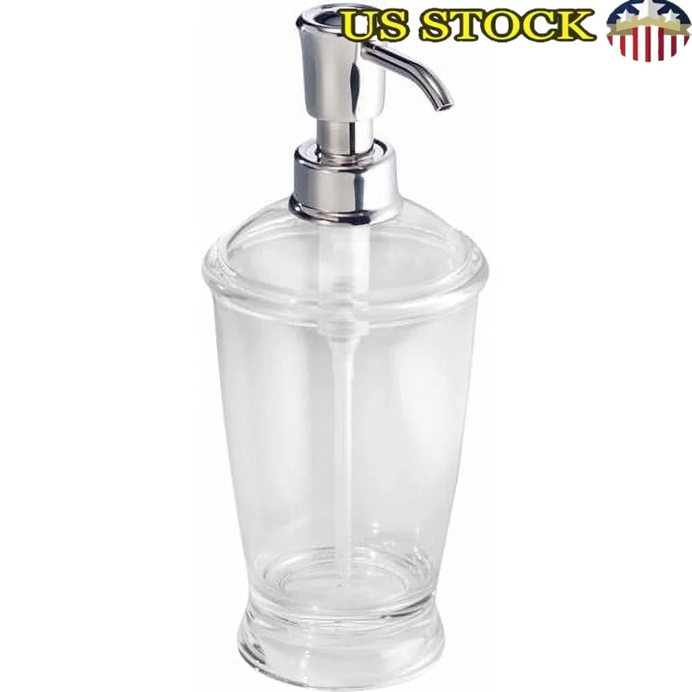 

Прозрачный пластиковый дозатор мыла и лосьона, насос, устойчивый к ржавчине, хромированная отделка, многоразовый, 12 унций, идеальная ванная комната, кухня, прочный дизайн
