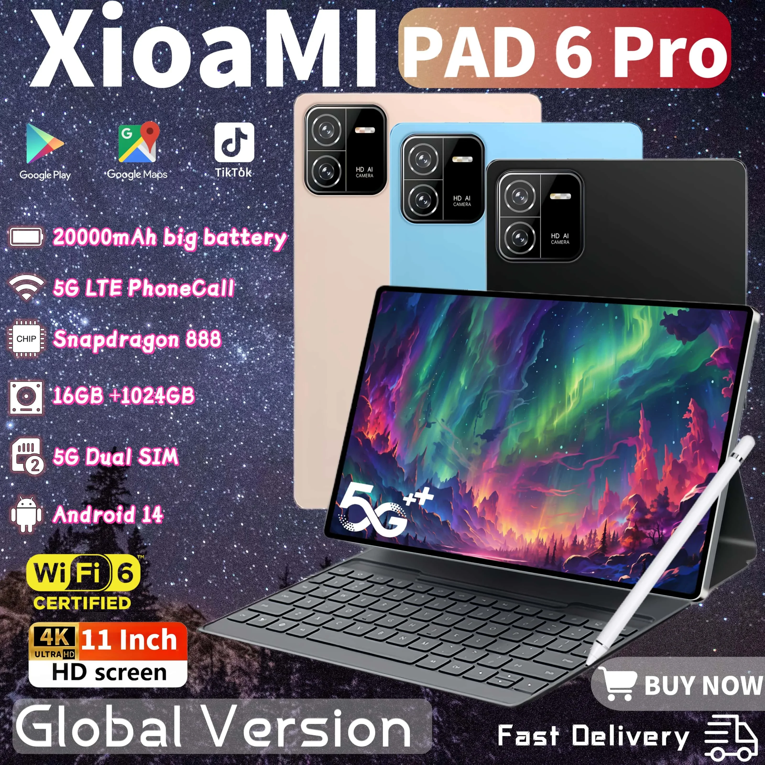 XIOAMI-Tableta Pad 6 PRO de 11 pulgadas, Tablet Original con Android 14, 16GB, 1T, 2024 mAh, 5G, SIM Dual, llamadas telefónicas, GPS, PC, versión