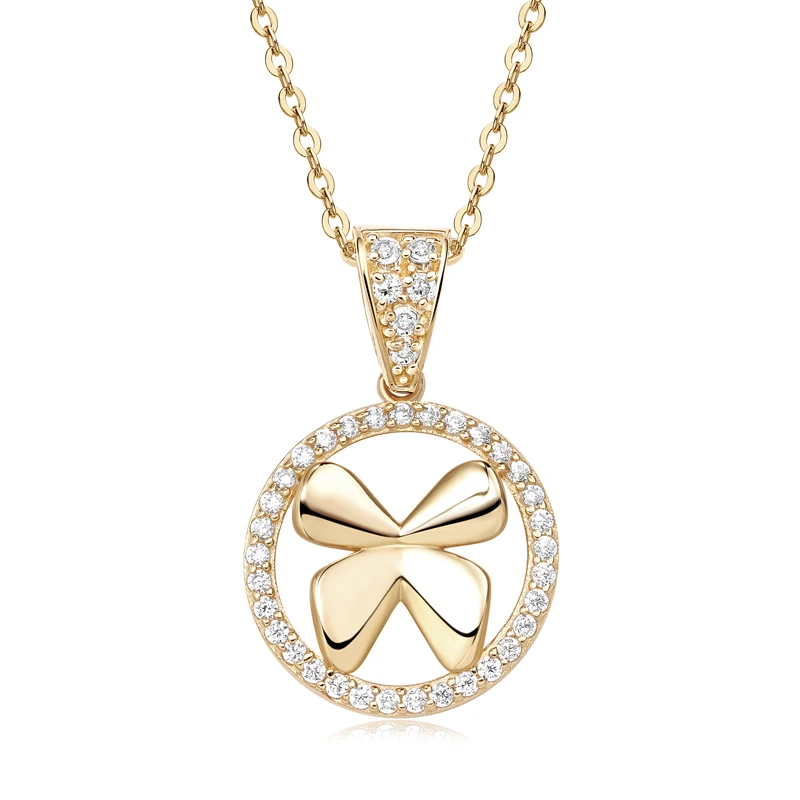 

Raprgold 14K Solid Gold Cubic Zirconia Butterfly Halo Pendant with 925 Silver Link Chain 20'' Women's Boutique Gifts