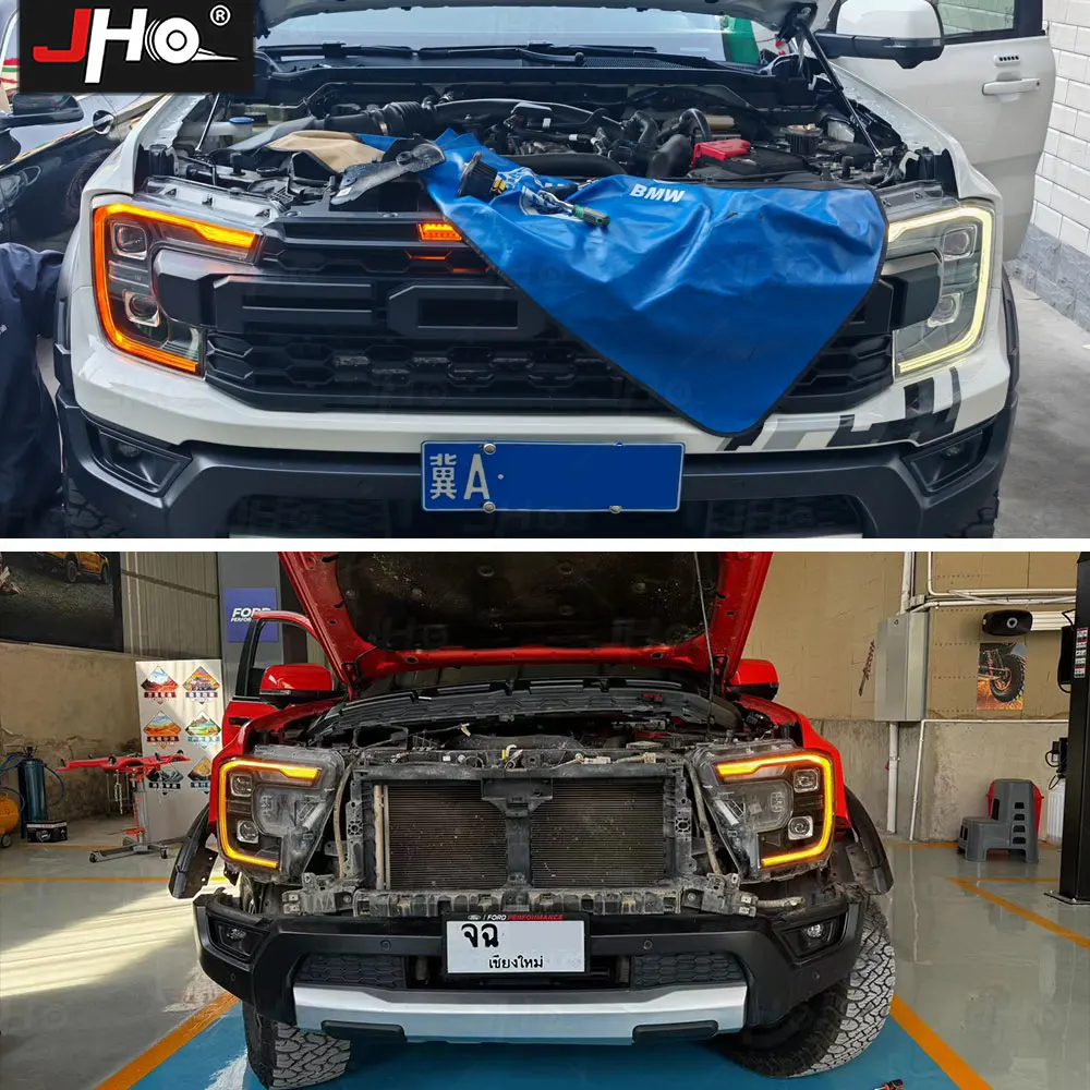 JHO Amber DRL Module Front LED Projector Headlights Frame Color Changing Replace For 2023 2024 2025 Ford Ranger Lariat Raptor T9