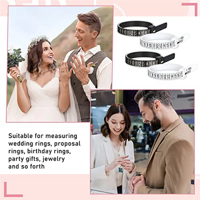 L60A 100 Pack Reusable Finger Size Gauge Measure Ring Sizer Plastic US Ring Measurement Tool White and Black