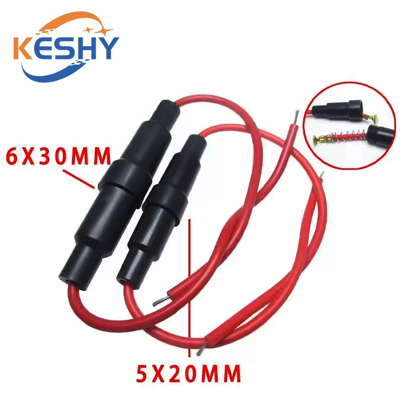 

5PCS 5*20mm 6*30mm Glass fuse holder Screw Type 5X20mm With 22 AWG Wire Cable 250V Glass Fuse Tube Fuse Casing