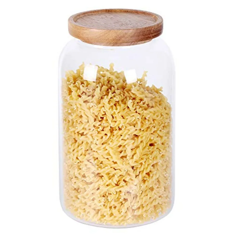 

Современный дизайн, прозрачные стеклянные банки для хранения продуктов с герметичной деревянной крышкой, увеличенные утолщенные контейнеры 100FL OZ, 3000 мл для хранения