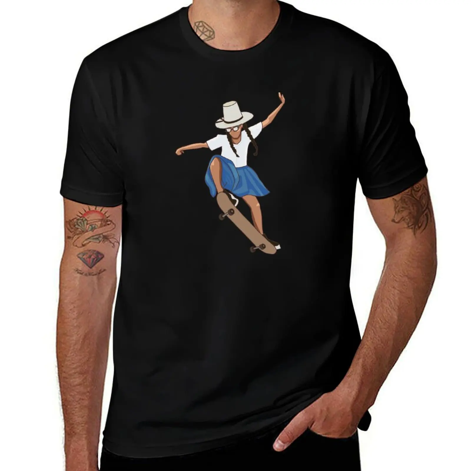 Indigenous Bolivian Skateboarder T-Shirt Gym Wear Breathable Short Sleeve Tee T-Shirt