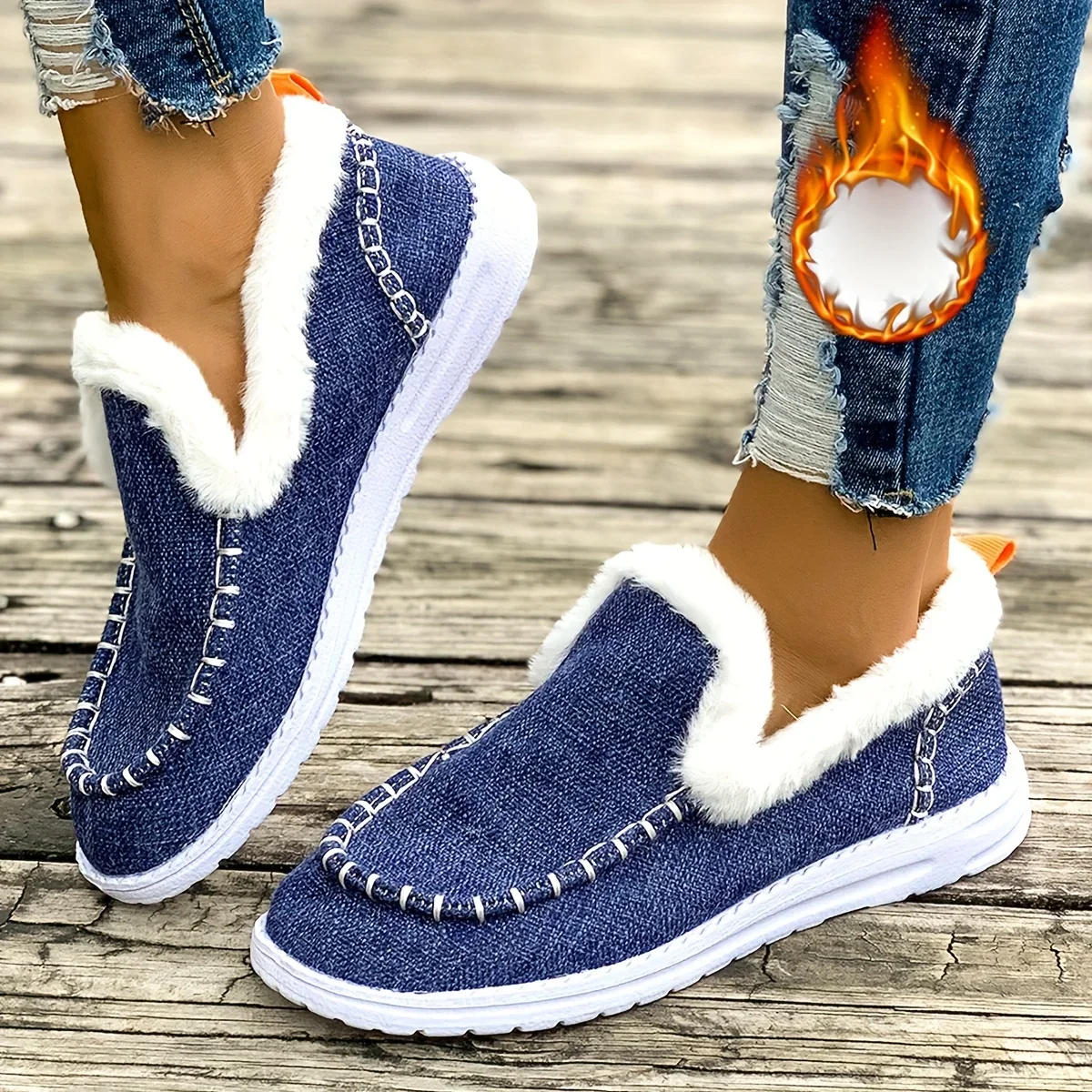 

Women's Naked Boots with Plush Lining Women's Comfortable Winter Boots, Casual Shoes Round Toe Design, Winter Casual Shoes