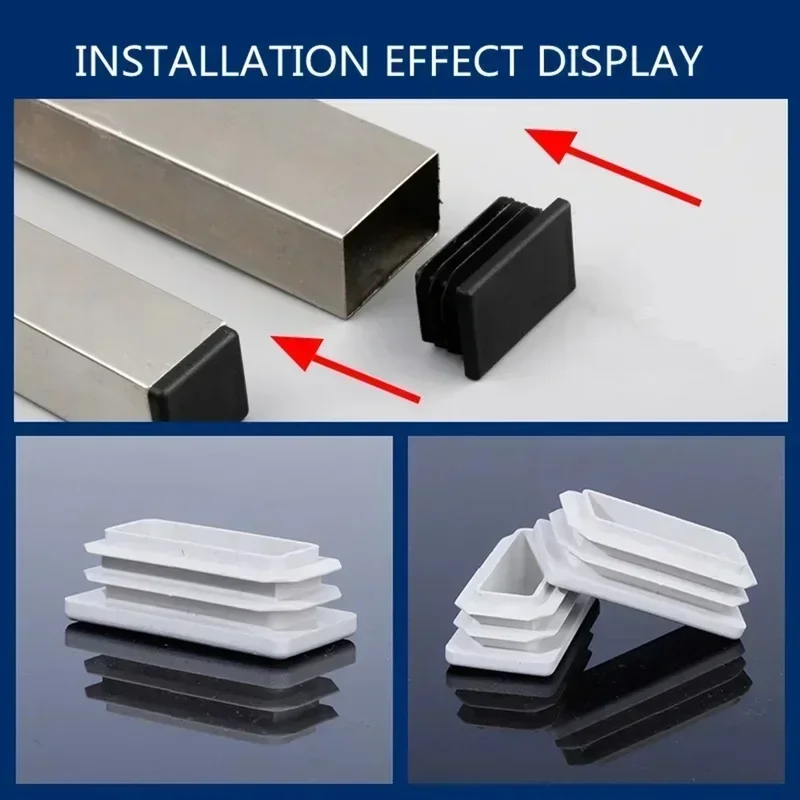 16PC Plastic White pipe plug Square Rectangle Blanking End Caps Tube Pipe Inserts Bung Anti-slip Chair Leg Caps Floor Protection