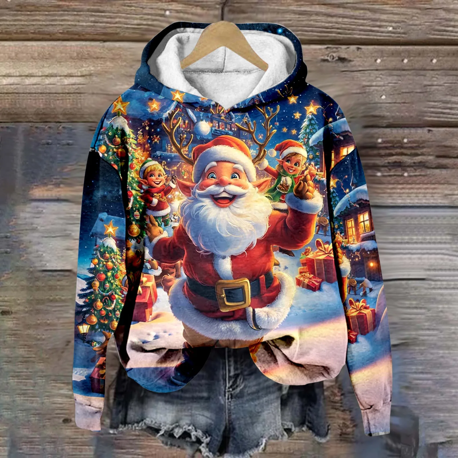 

Santa Claus Print Women's Hooded Sweatshirt Christmas Costumes Loose Warm Soft Long Sleeve Pullovers Coat Casual Tracksuit