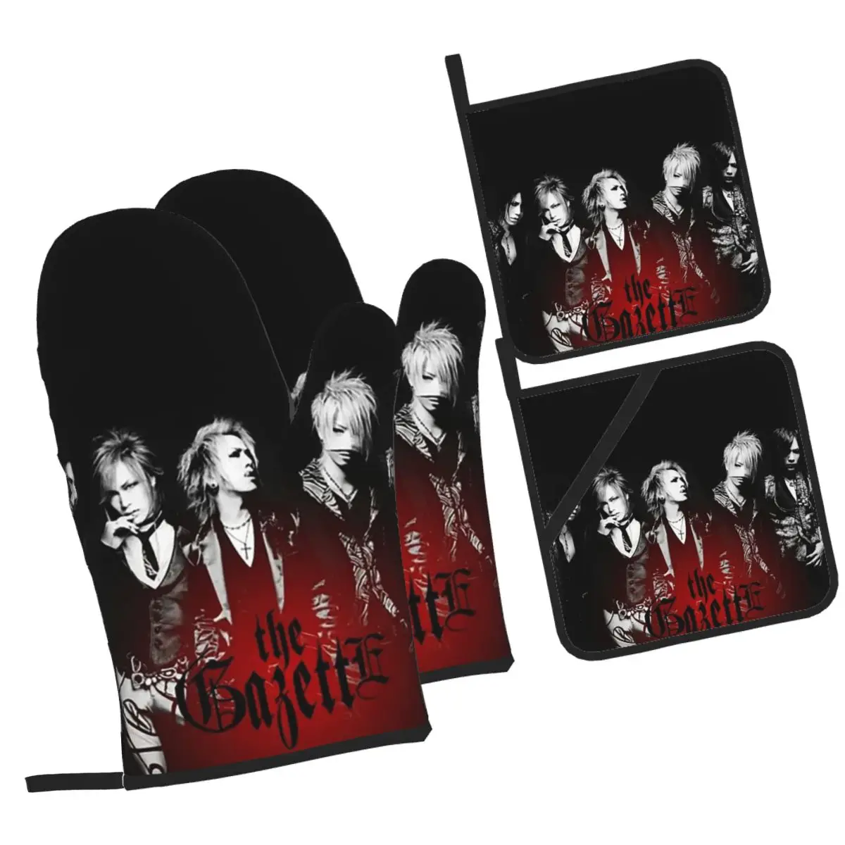 

Наборы из 4 рукавиц для духовки и держателей для кастрюли Japan Rock The Gazette Band для выпечки, кухни, приготовления пищи, устойчивых к грилю нескользящих перчаток