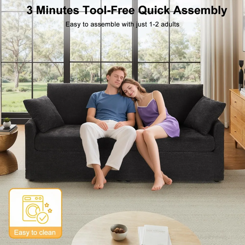 أرائك أريكة شانيل مقاس 85 بوصة لغرفة المعيشة، أريكة 3 مقاعد مع وسادتين، أرائك حديثة خالية من الأدوات، مريحة كبيرة الحجم #5