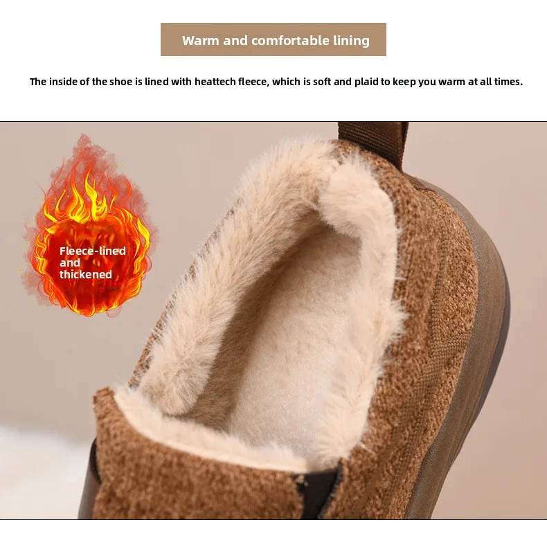 Damen-Winter-Loafer mit Fleecefutter, warme Slipper aus Strickstoff, rutschfeste Freizeitschuhe mit Schnallenriemen und dicker Plattformsohle – Detail 8