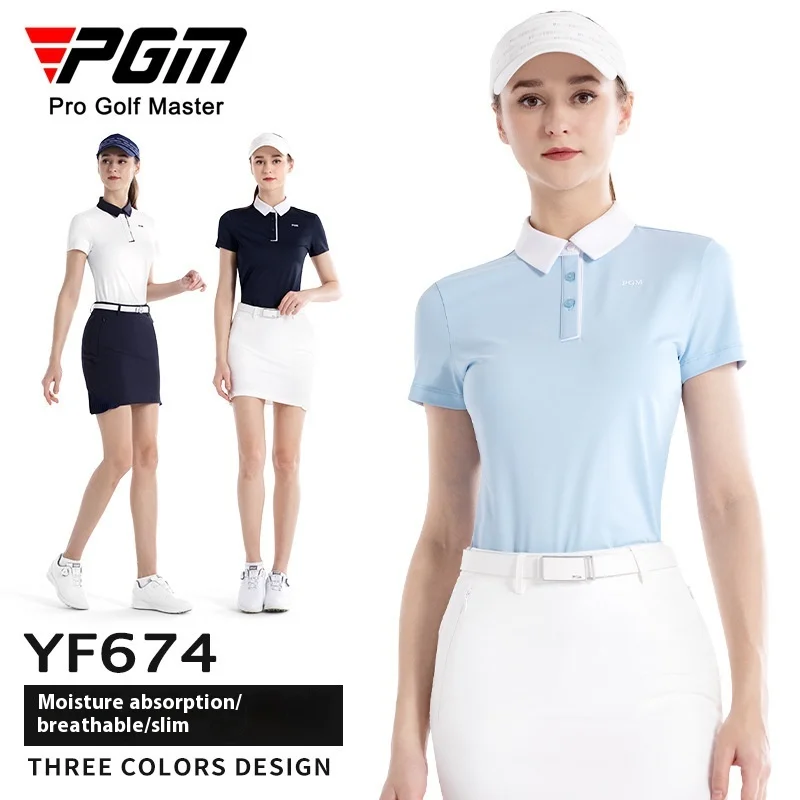 

PGM Golf Apparel Women's Summer Short Sleeve Top Breathable and slimming T-shirt Women's lapel POLO shirt