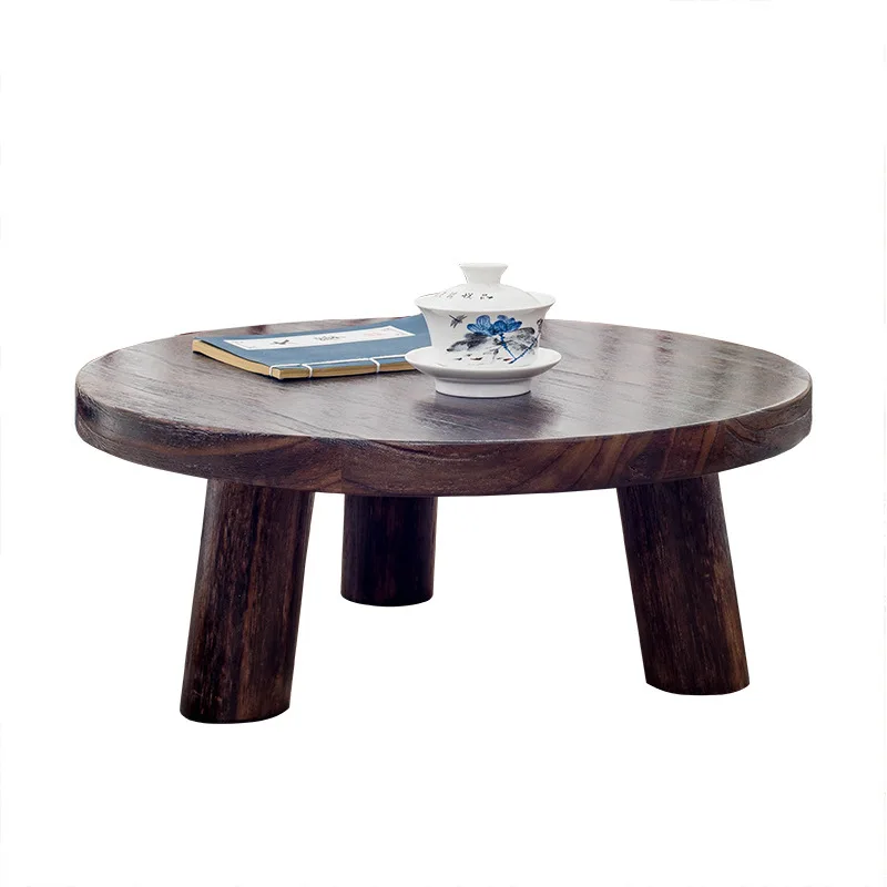 Simple and modern bay window small table, solid wood mini round table, low tatami rice small coffeefloor table, J