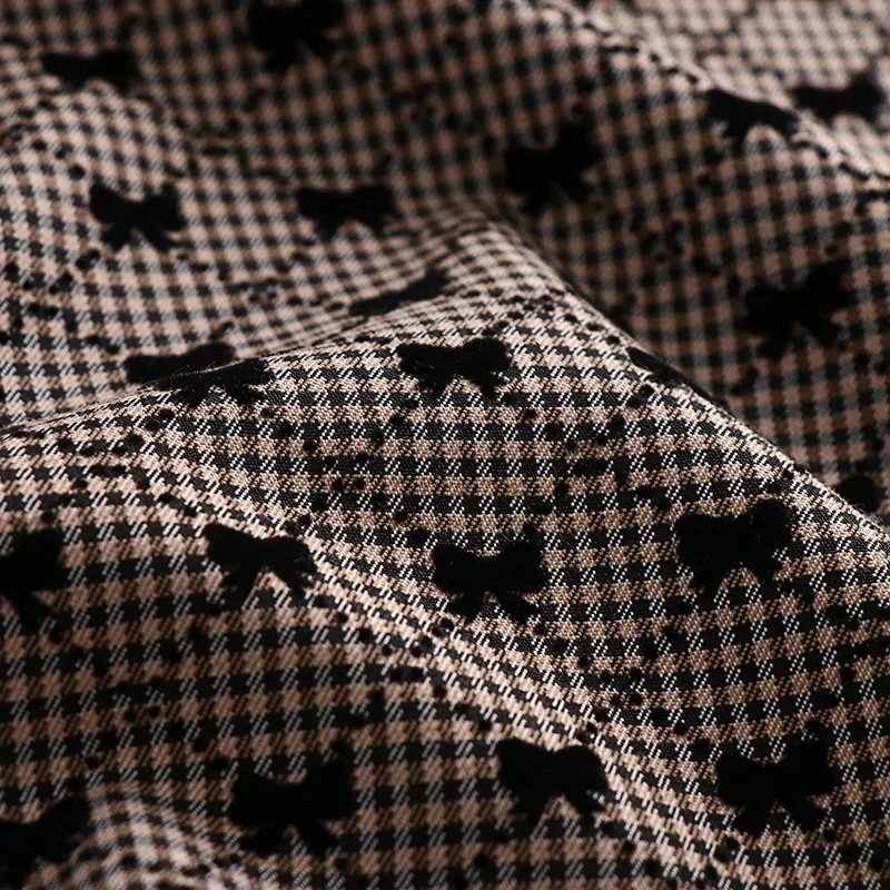 Solid Checked Fabric Flocking Process Spring Autumn for Dress Wholesale Cloth Per Meter Apparel Sewing Diy Material