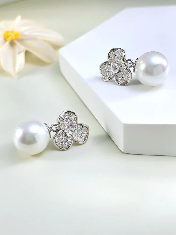 Fashionable temperament 925 pure silver ear studs inlaid with high carbon diamonds, socialite style, niche hot selling