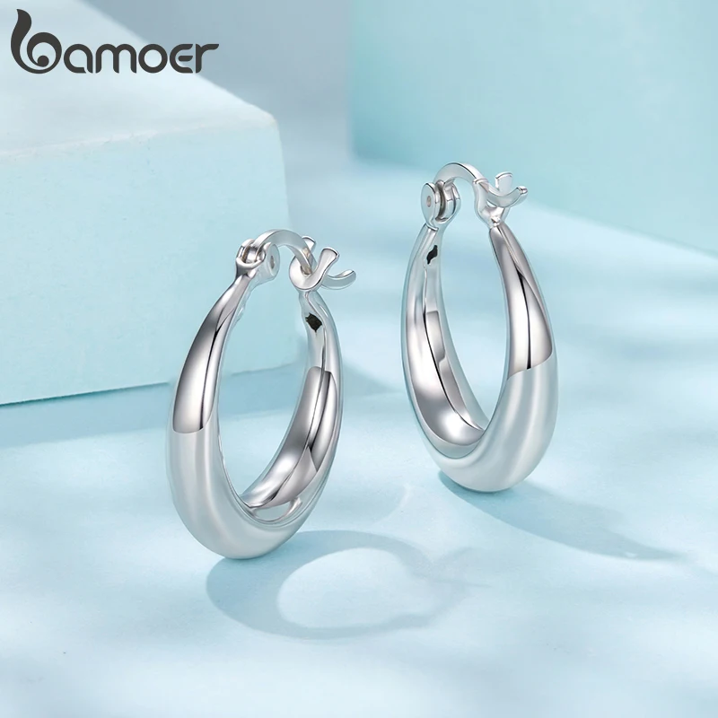 

Bamoer глянцевые серьги-кольца для женщин, модные геометрические простые серьги-обнимашки для пирсинга, гипоаллергенные минималистичные ювелирные изделия, подарок