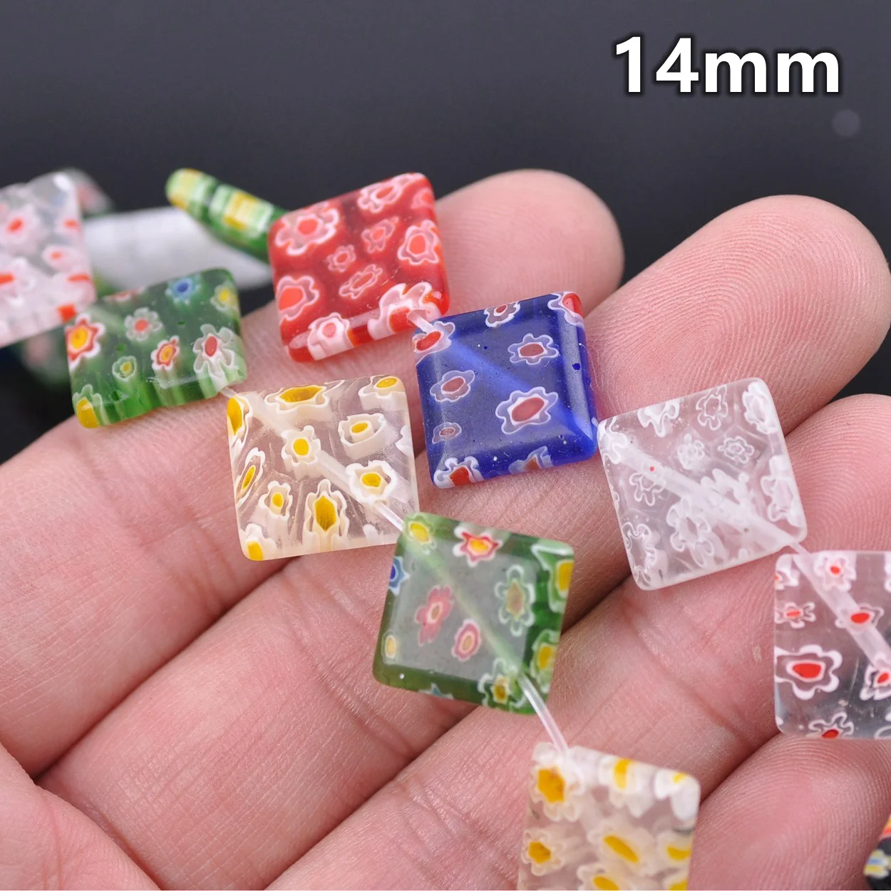 20pcs Random Mixed Flower Patterns Square Rhombus Shape 10mm 14mm Millefiori Lampwork Glass Loose Beads For Jewelry Making DIY