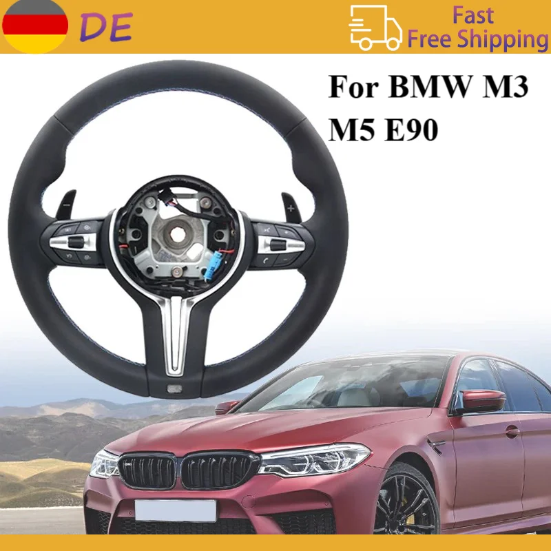 Volante para BMW M3 M5 F20 F22 F23 F30 F33 F34 X1 F48 X5 F15 X3 F25 F80 E90 E70 E84 Volante de carro de couro com pás