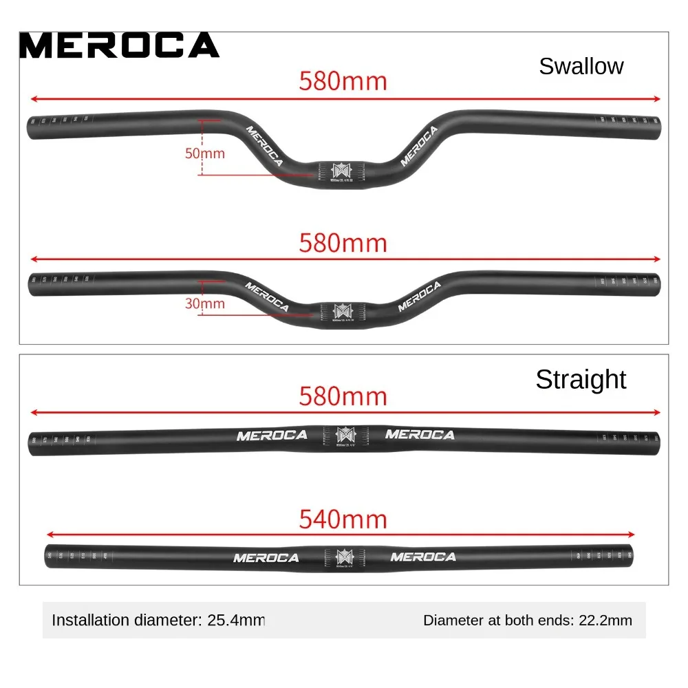 Für Mountainbikes MEROCA Fahrradlenker Gerade/Schwalbenform Aluminiumlegierung Fahrrad-Riser-Lenker 25,4X540/580mm Fahrradteile – Detail 1