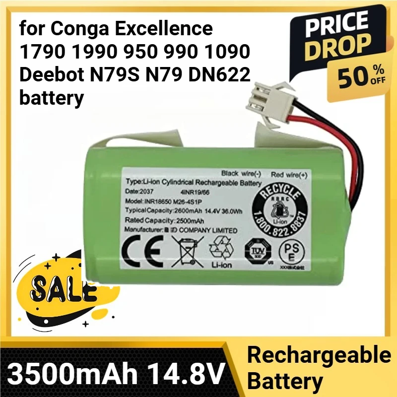 

High-quality 3500mAh 14.8V Li-ion Battery for Conga Excellence 1790 1990 950 990 1090 Deebot N79S N79 DN622