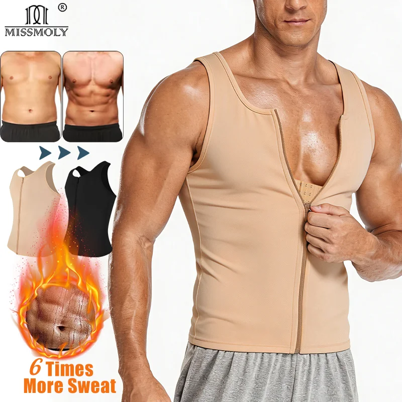 Miss Moly Men Sauna Sweat Body Shaper Sleeveless Tops Firm Compression Slimming Shapewear Suit Abs Abdomen Fat Burning Fitness