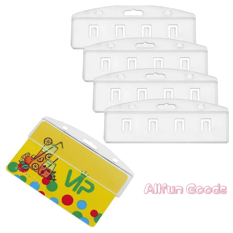 [TG835]Pack Of 5 Horizontal Half Card Badge Holder For Swipe ID Cards Frosted Rigid Polycarbonate Plastic-Transparent