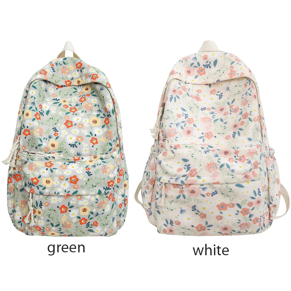 Mochila de veludo cotelê multi bolsos para mulheres, grande capacidade, floral, na moda, alça ajustável, mochila para adolescentes, pendulares, moda