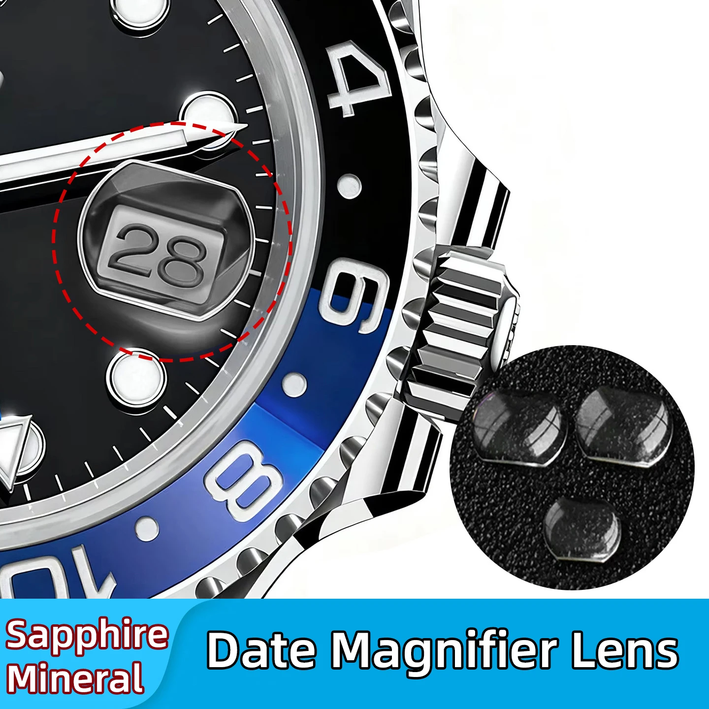 High Quality Sapphire Mineral Bubble Magnifier Calendar Lens for Date Window Watch Crystal Glass 7.0x5.5mm/5.5x4.5mm/5.5mm/4.0mm