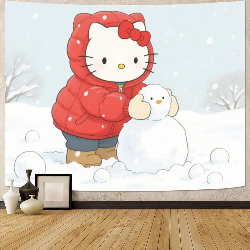 

1 шт. Sanrio Hello Kitty зимний снеговик гобелен полиэстер настенное искусство милый кавайный декор комнаты Рождественский праздничный подарок