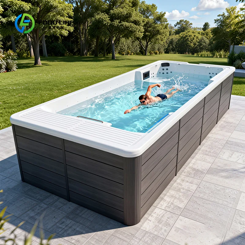 Customized Outdoor Spa Pool with Dual Zones and Separate Systems Multifunctional Massage and Training Swim Spa for 4-10People