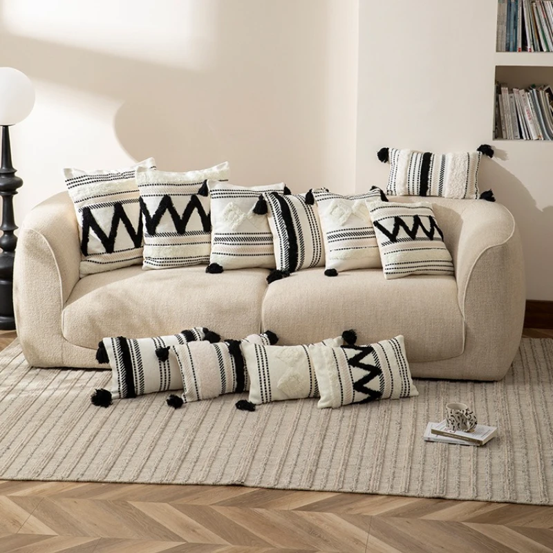 

Nordic Geometric Tufted Pillow Covers Decorative Canvas Embroidered Tassels Couch Cushion Cover Morocco Decorative Cushion Case