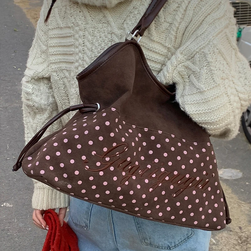 Star-print Polka Dot Tote Bag Harajuku Sweet Women's Letter Embroidery Large Capacity Shoulder Bag Blue Underarm Bag Handbag view 5