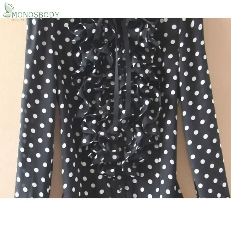 Fashion Ruffles White Rompers Office Lady Chiffon Blouses and Tops Business Work Wear Shirts Women Bodysuits Polka Dot Outfits