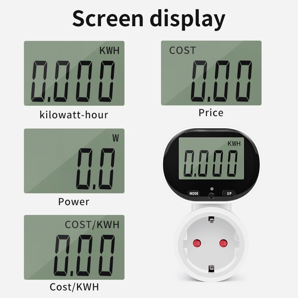 مقياس الطاقة الرقمي Wattmeter مقياس الطاقة الاتحاد الأوروبي التوصيل 45 ° الدورية واط عرض عداد كهربائي الفولتميتر تكلفة الطاقة متر المقبس
