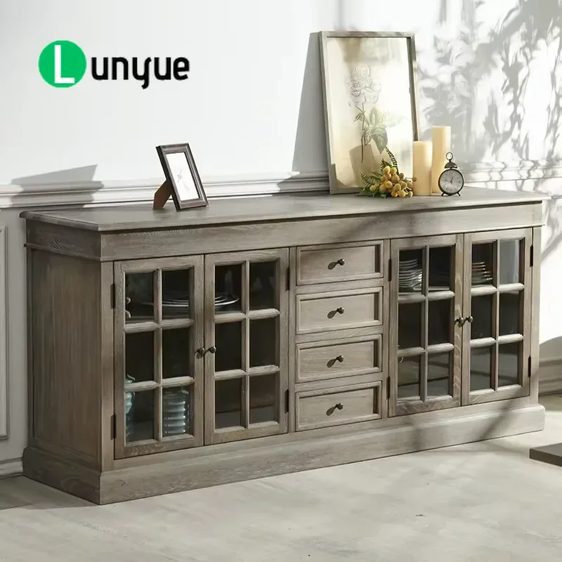 American Retro Solid Wood Side Cabinet Locker Wine Storage Cupboard for Living Room Dining Room Home