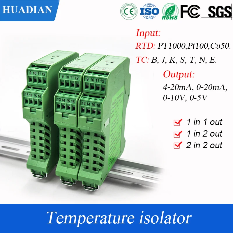 

4-20mA 2 wire Isolated RTD PT100 Input 0-10V 3 wire Output temperature signal isolator