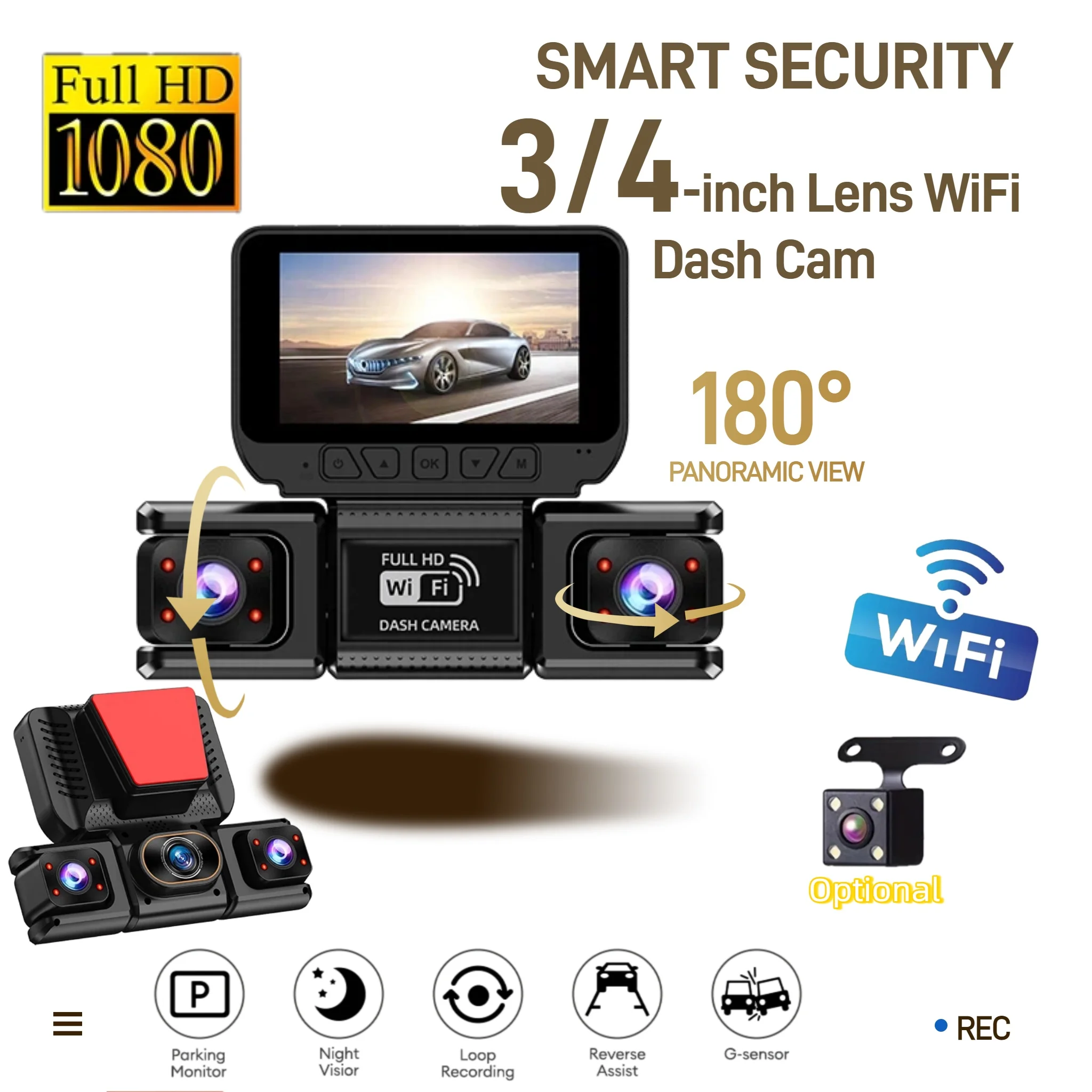 Image of 3/4-Kanal WLAN-Dashcam, 1080P+720P Multi-Objektiv HD-Aufnahme, Schnelles WLAN für Echtzeit-Wiedergabe & Dateiexport