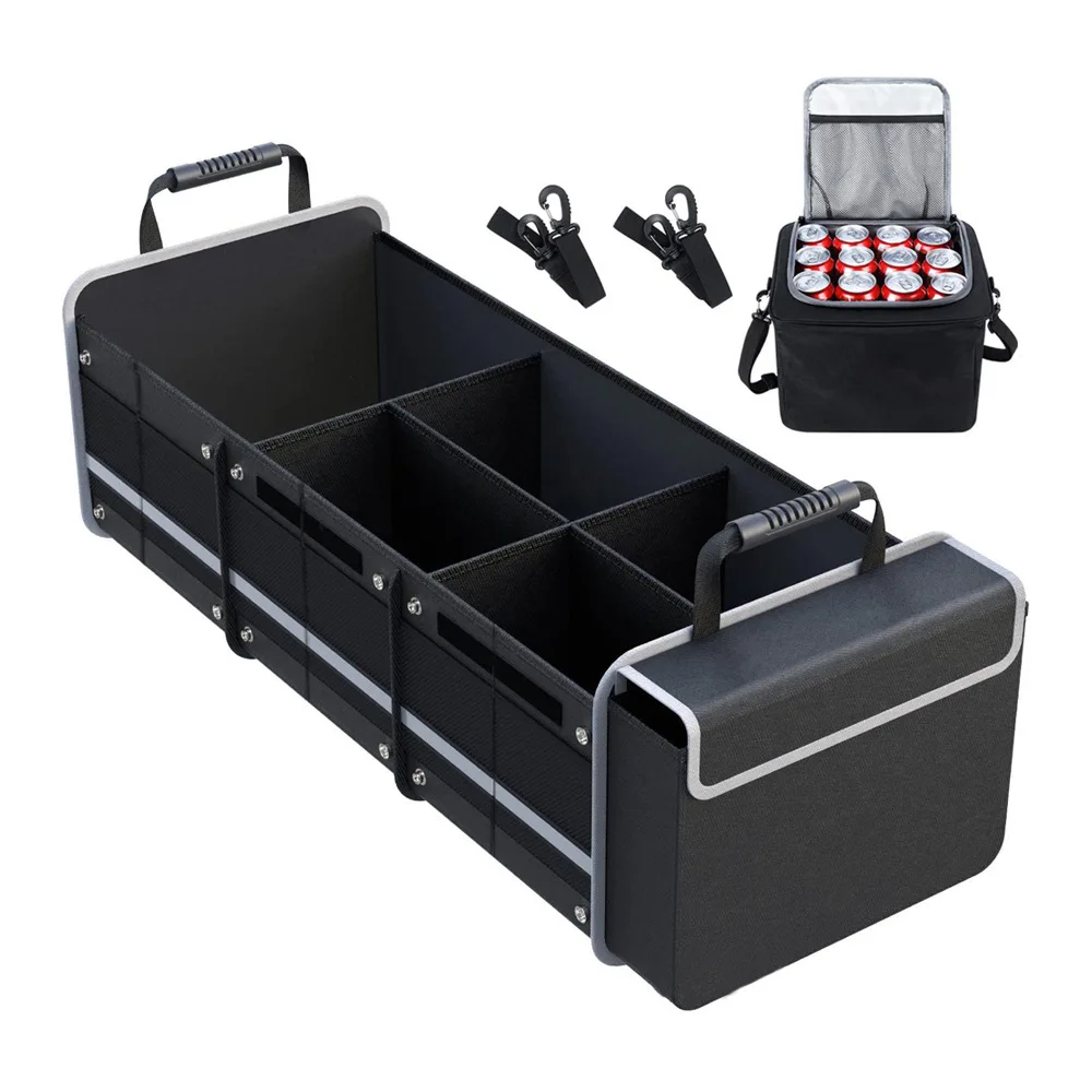 

Car Boot Organiser with Cooler Bag,Trunk Organizer, Foldable Car Organiser Large Boot Tidy for Vehicle and Suv 5 Compartments