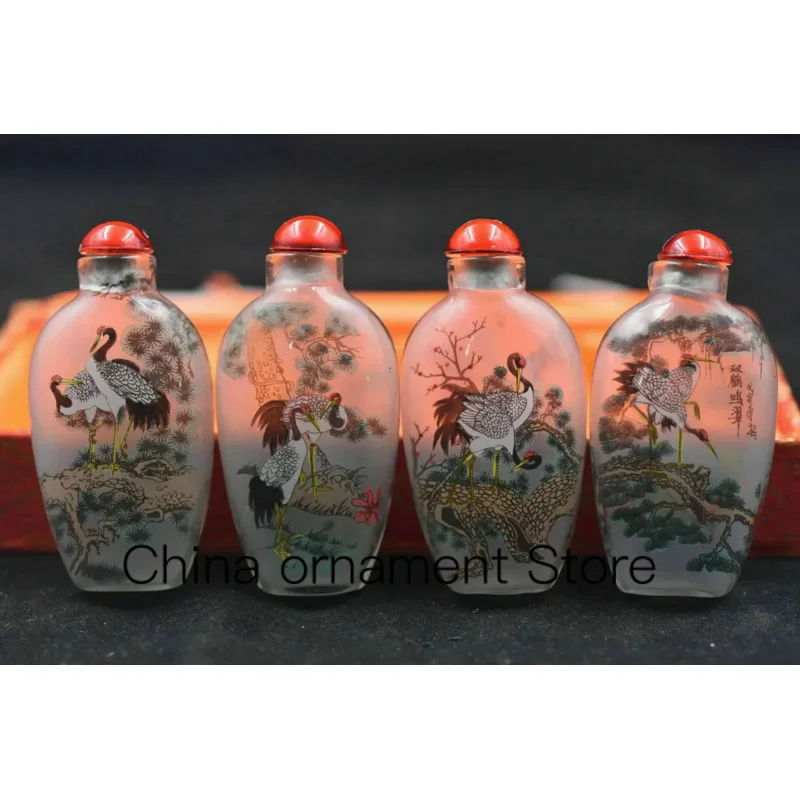 

4pc Chinese folk Inside painted Four Seasons Hok glass SNUFF BOTTLE NN