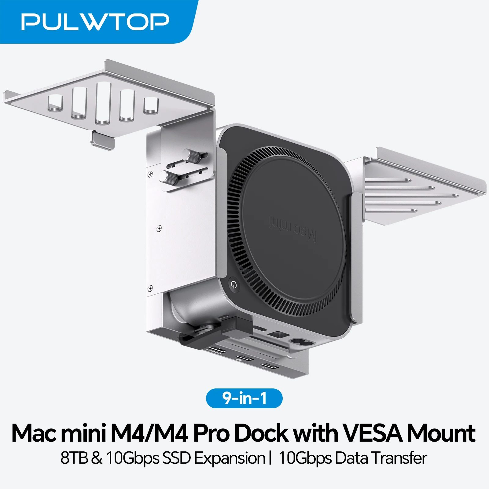 PULWTOP Mac mini M4 Dock & Stand with M.2 NVMe 8TB SSD Enclosure, with HDMI 4K 60Hz, USB-A 10Gbps for Mac mini M6, M5 Pro, M4/M4 Pro