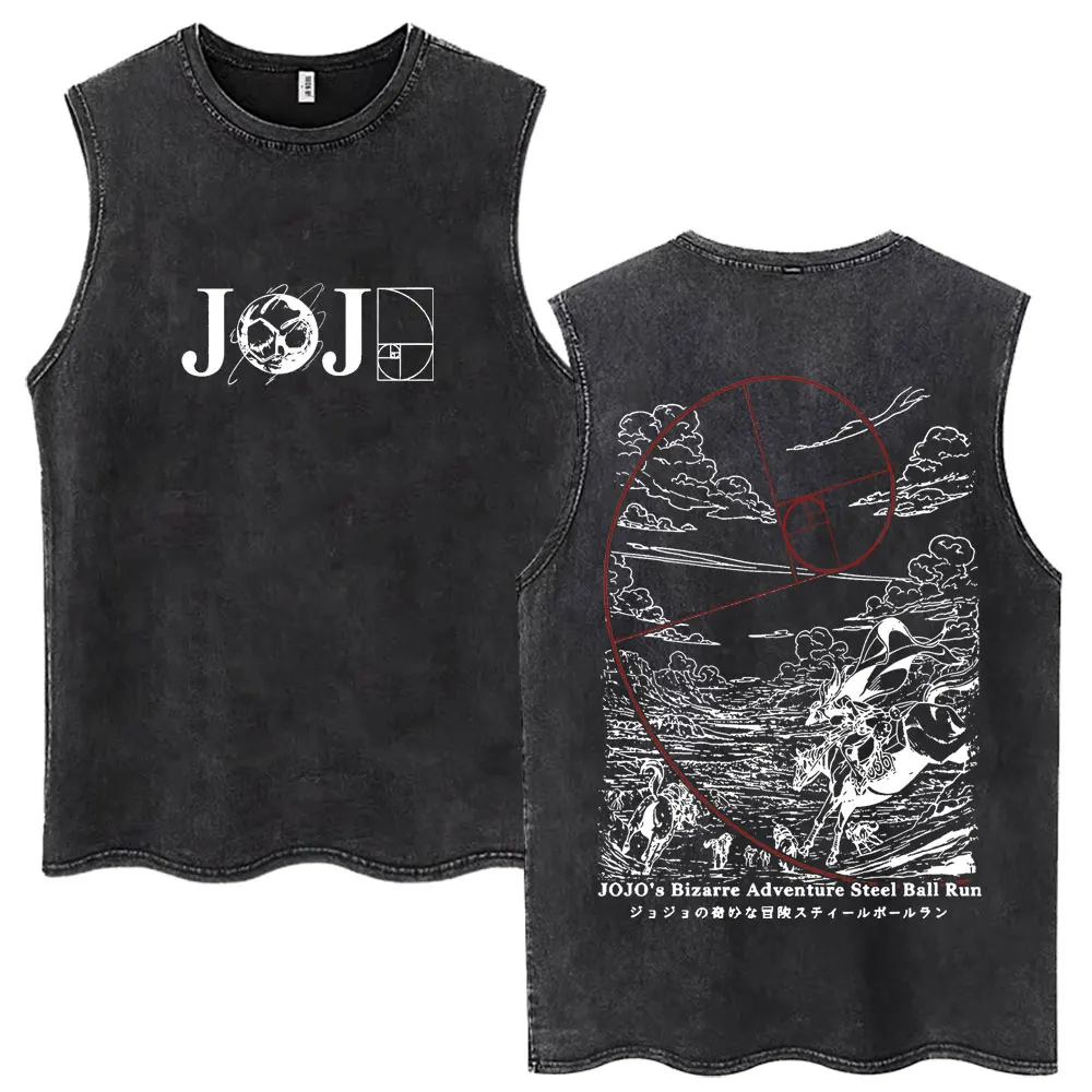 Washed Anime Jojo Bizarre Adventure Wash Tank Tops Men Women Harajuku Manga T Shirt Casual Oversized Hipster Sleeveless Vests view 5
