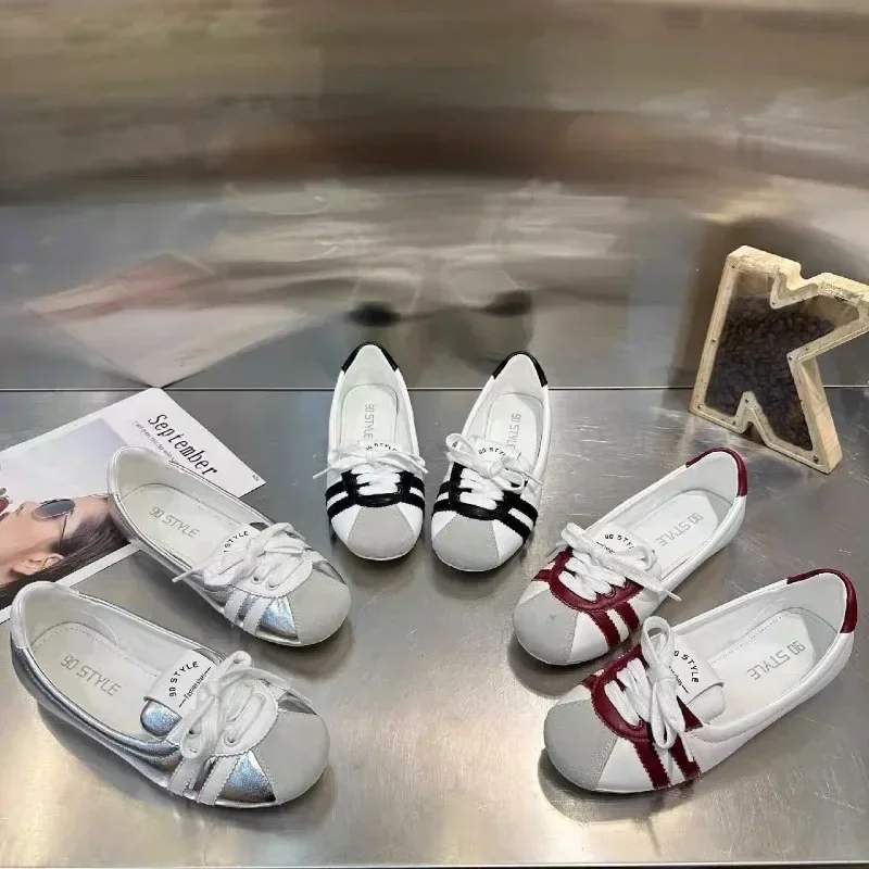 2024 Women's Fashion Flat sneakers Bottom Sports Colored Casual Shoes Flat Heel Lace Up Derby Shoes Women's Casual Sports Shoes