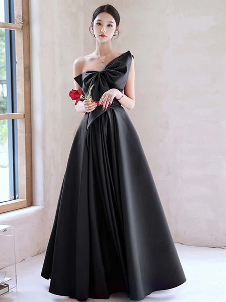 

Ele Bla Satin Evening Gown Women's Faionable Korean Sle Floral Waist Cany Annual Conference Art Exam Dr