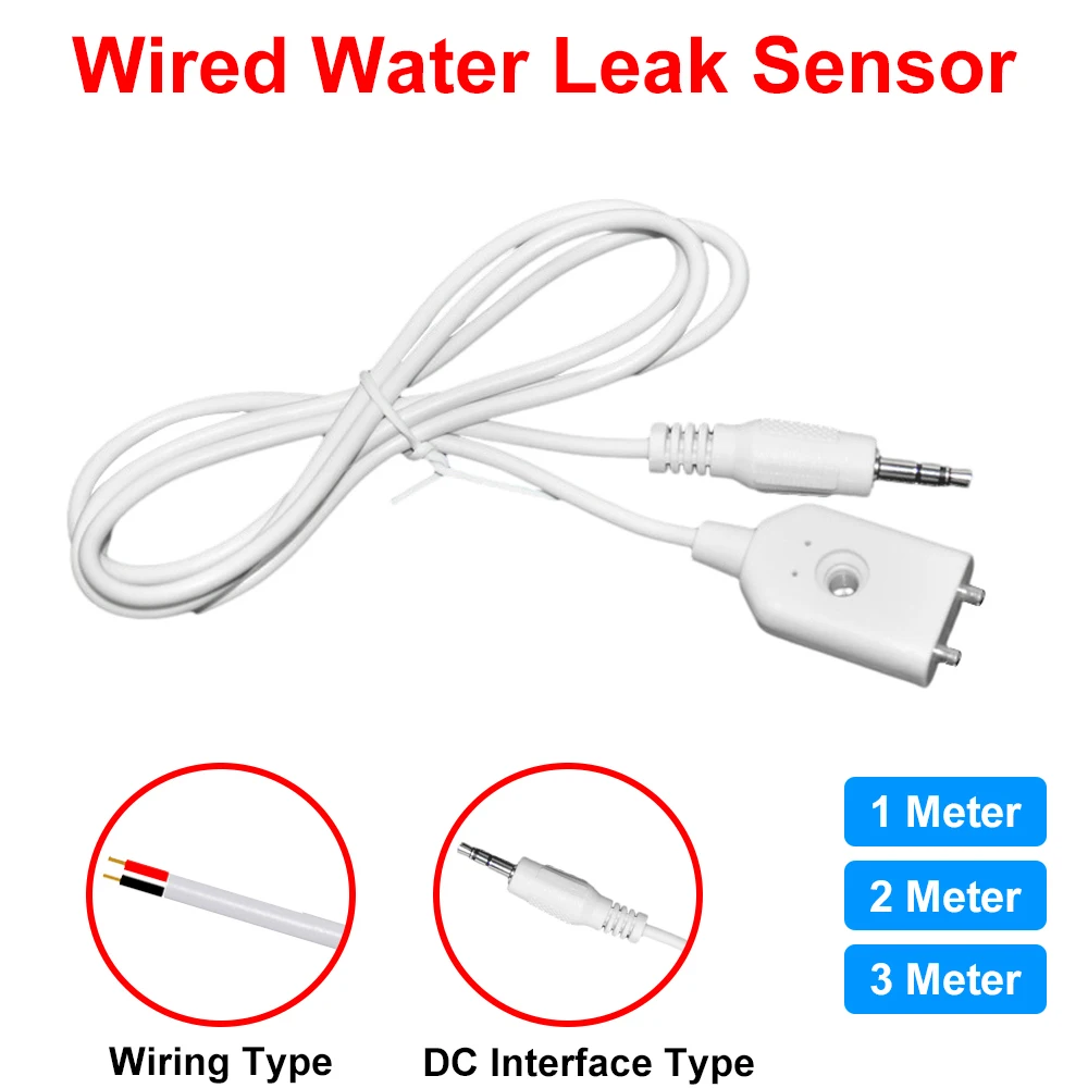 12V 24V Smart Water Alarm Sensor Wired Water Leak Sensor Kitchen Sink Water Leak Alarm 1/2/3 Meter Cable for Bathroom Kitch